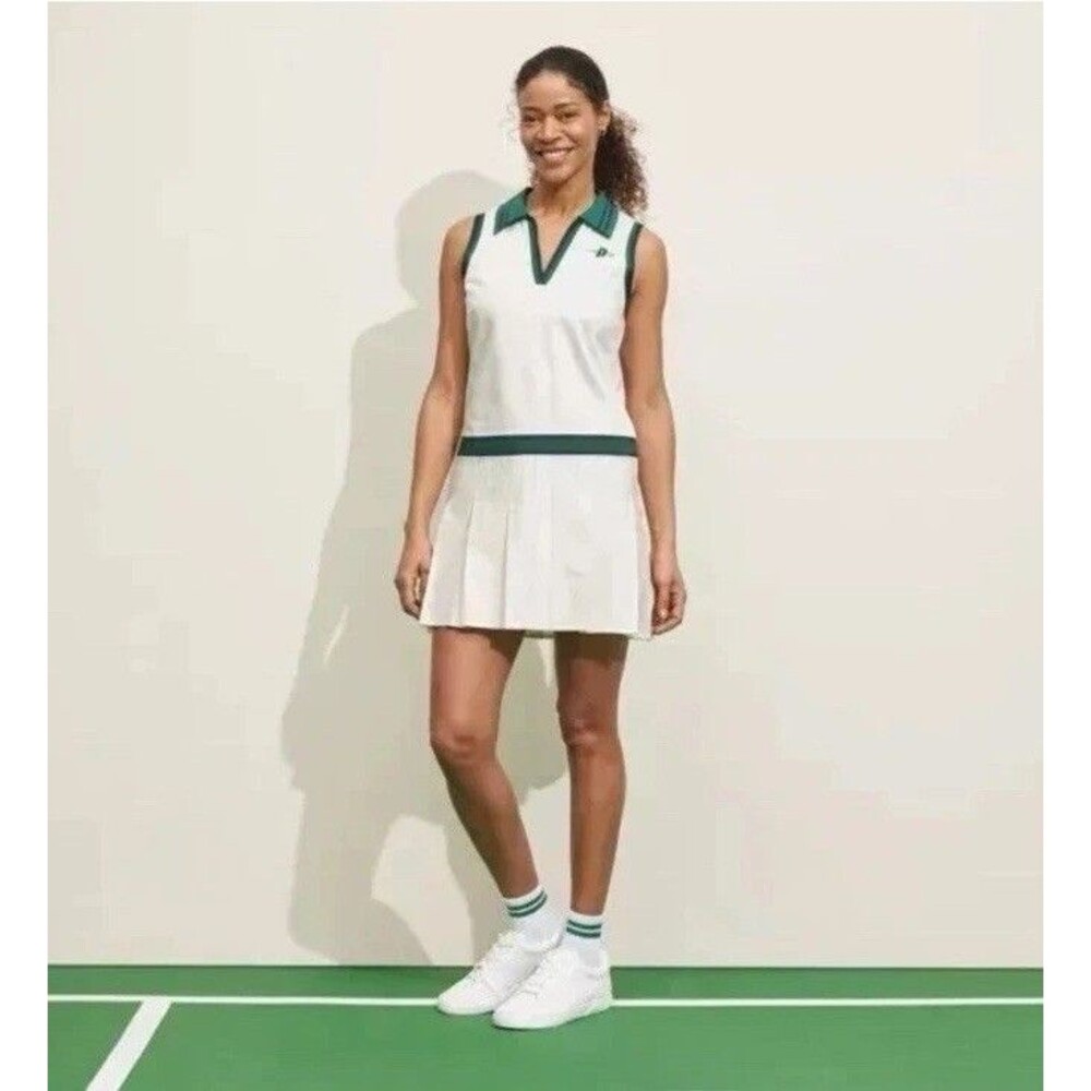Prince Pickleball Women's Collared Pleated Dress White Green Size L